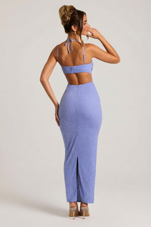 Oh Polly's Priscilla wearing the Monte Carlo Maxi Dress in Powder Blue Embellished fabric perfect for red carpet events