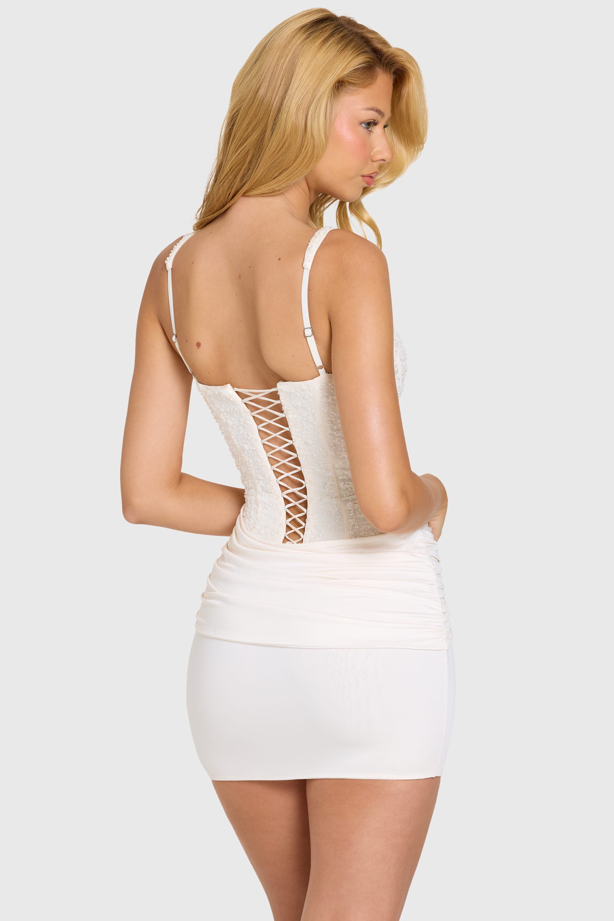 Azzurra Textured Jersey Cut-Out A-Line Mini Dress in Ivory