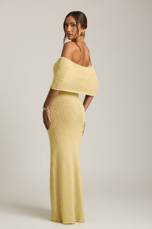 Bouclé Off-Shoulder Maxi Dress in Yellow