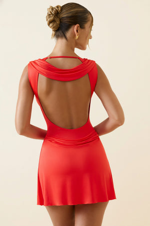 Oh Polly's Priscilla wearing the Nalini Mini Dress in Scarlet Slinky fabric perfect for cocktail parties