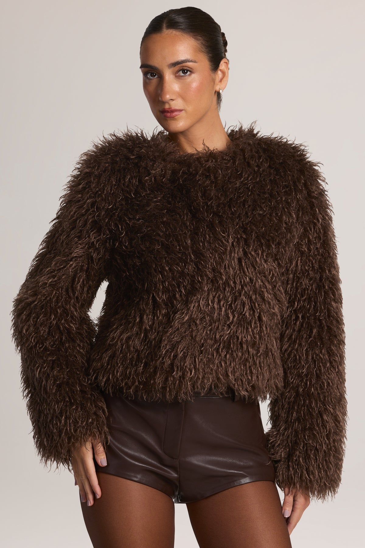 Mongolian Fur Jacket in Chocolate Brown