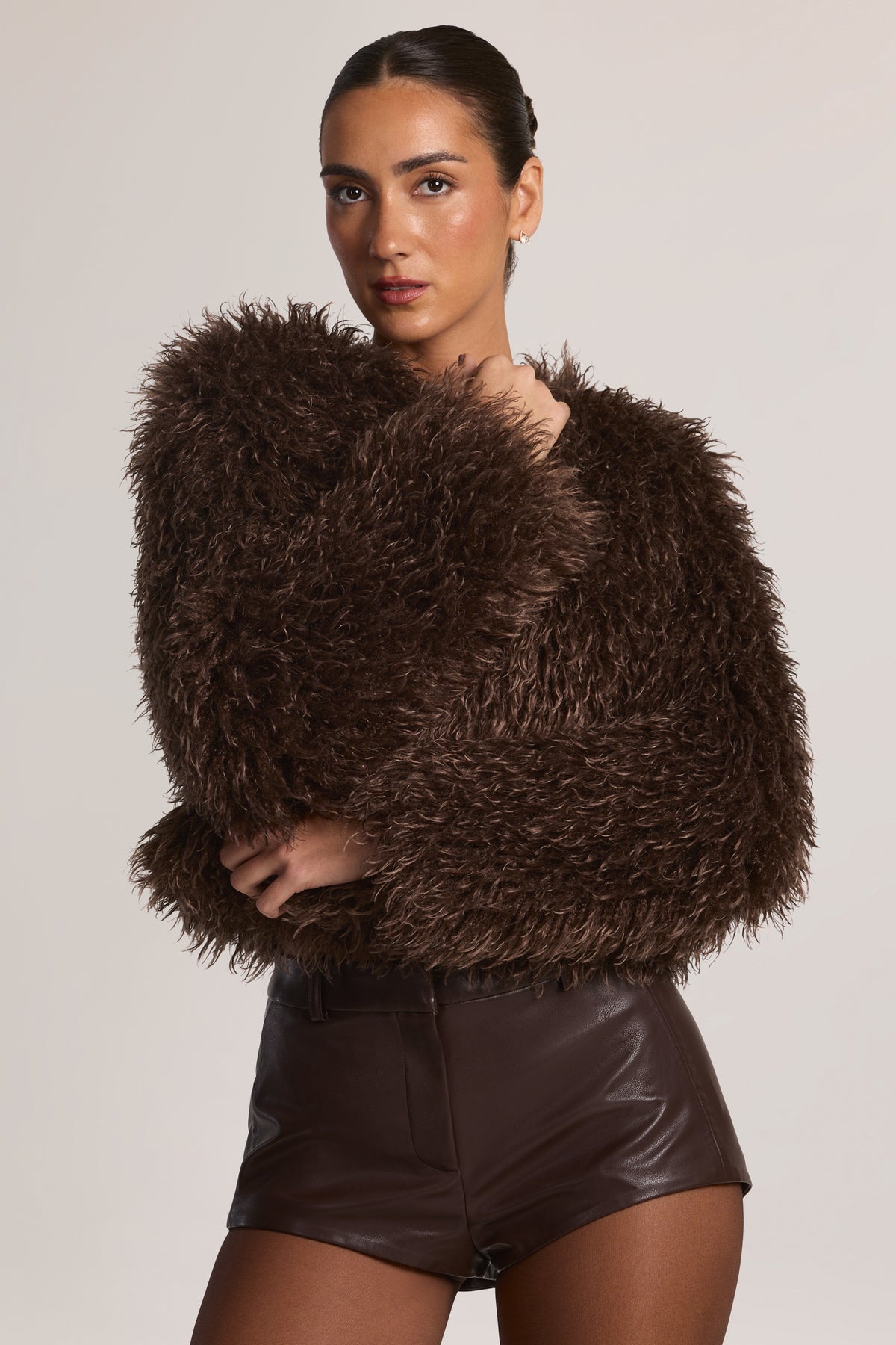 Mongolian Fur Jacket in Chocolate Brown