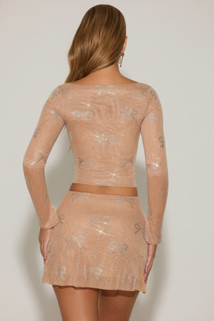 Embellished Bow-Detail Top in Almond