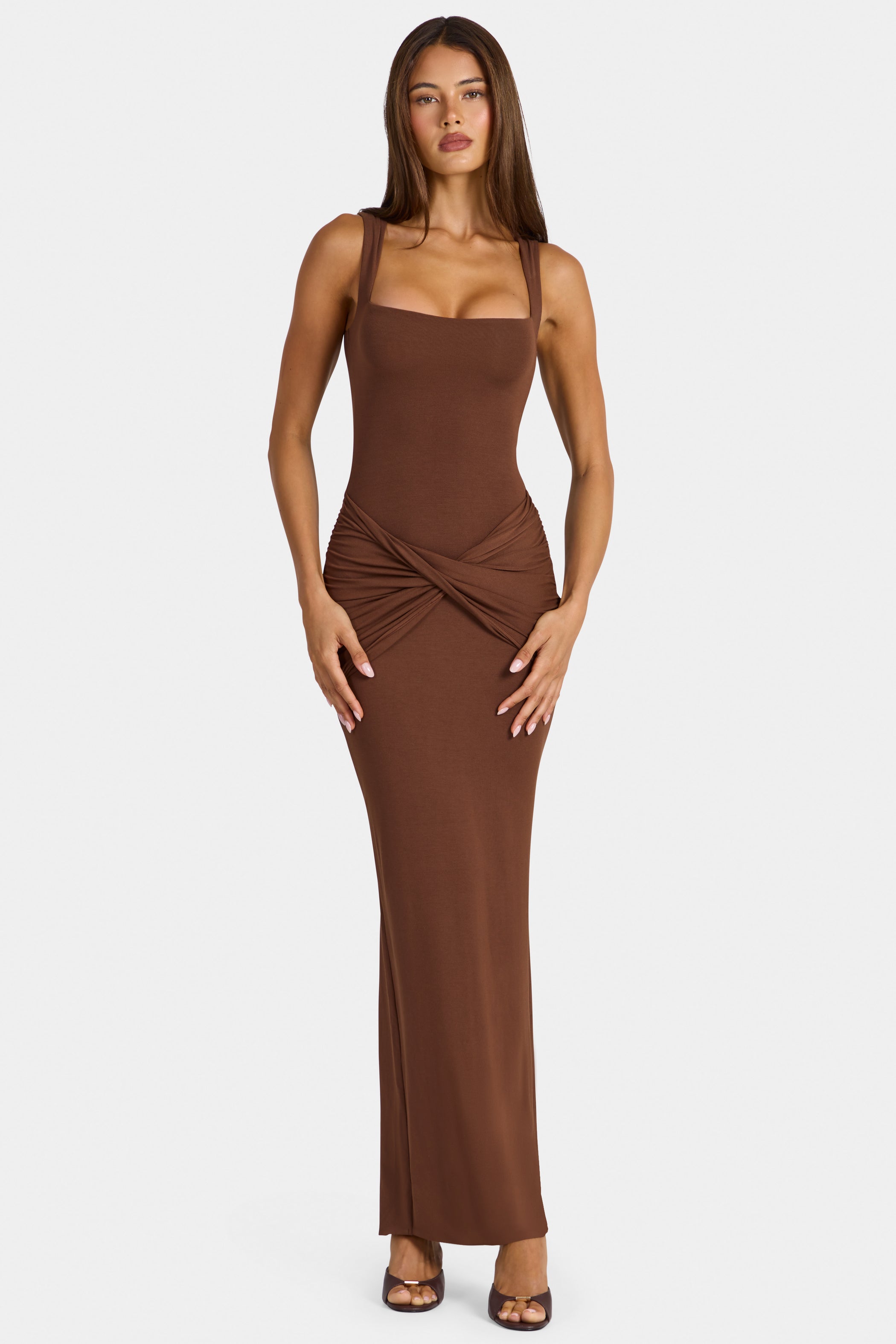 Modal Square-Neck Maxi Dress in Cocoa Brown