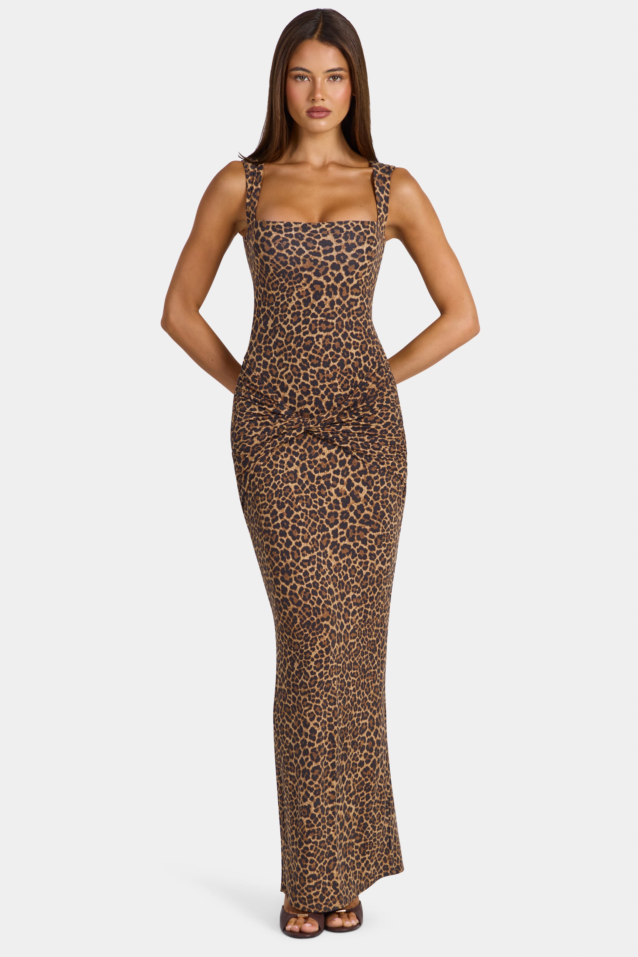 Modal Square-Neck Maxi Dress in Leopard