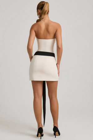 Strapless Bow-Detail A-Line Mini Dress in Ivory