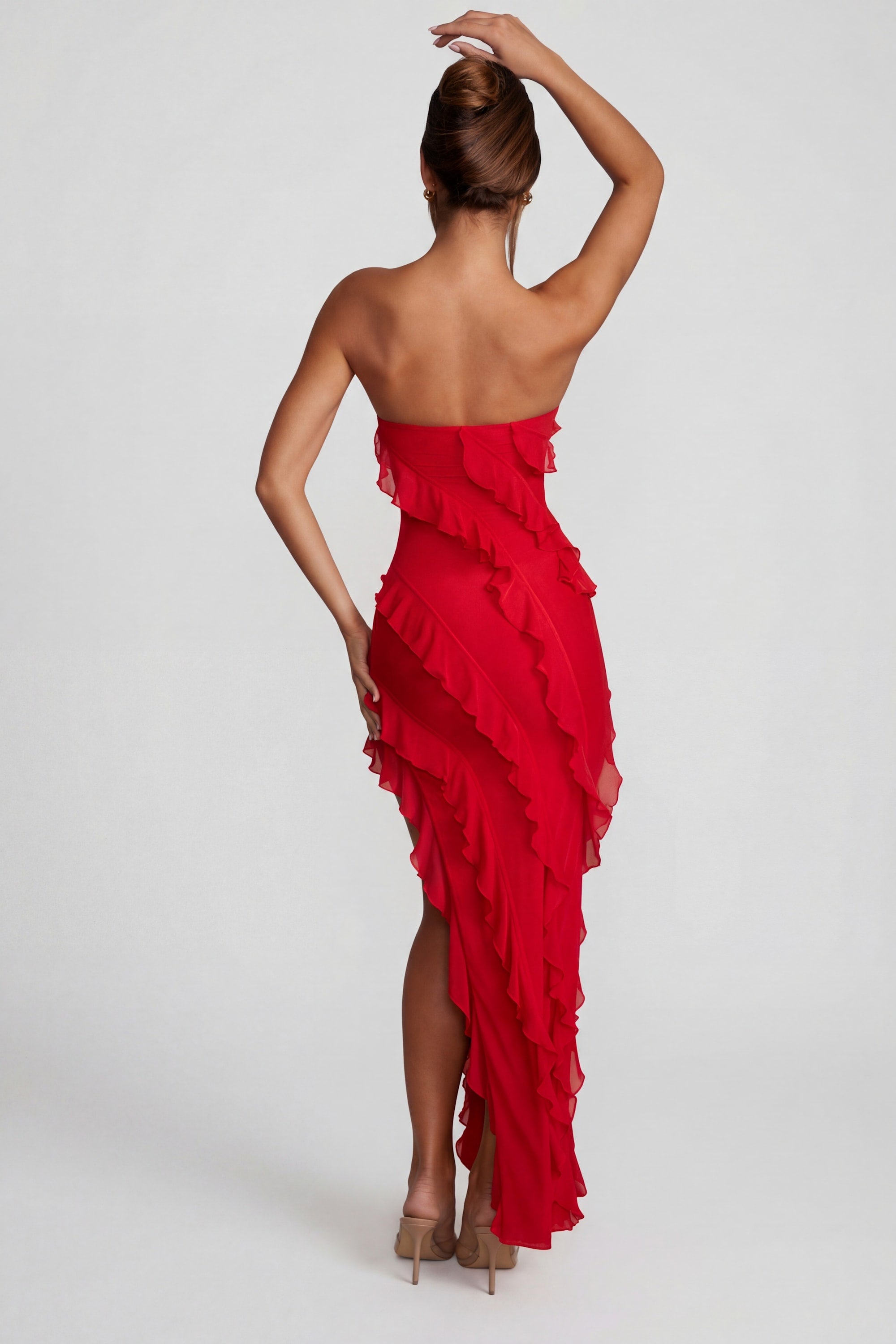 red frilly dress Amarina with Frills or a romantic night out 1980s Red Frilly Dress with
