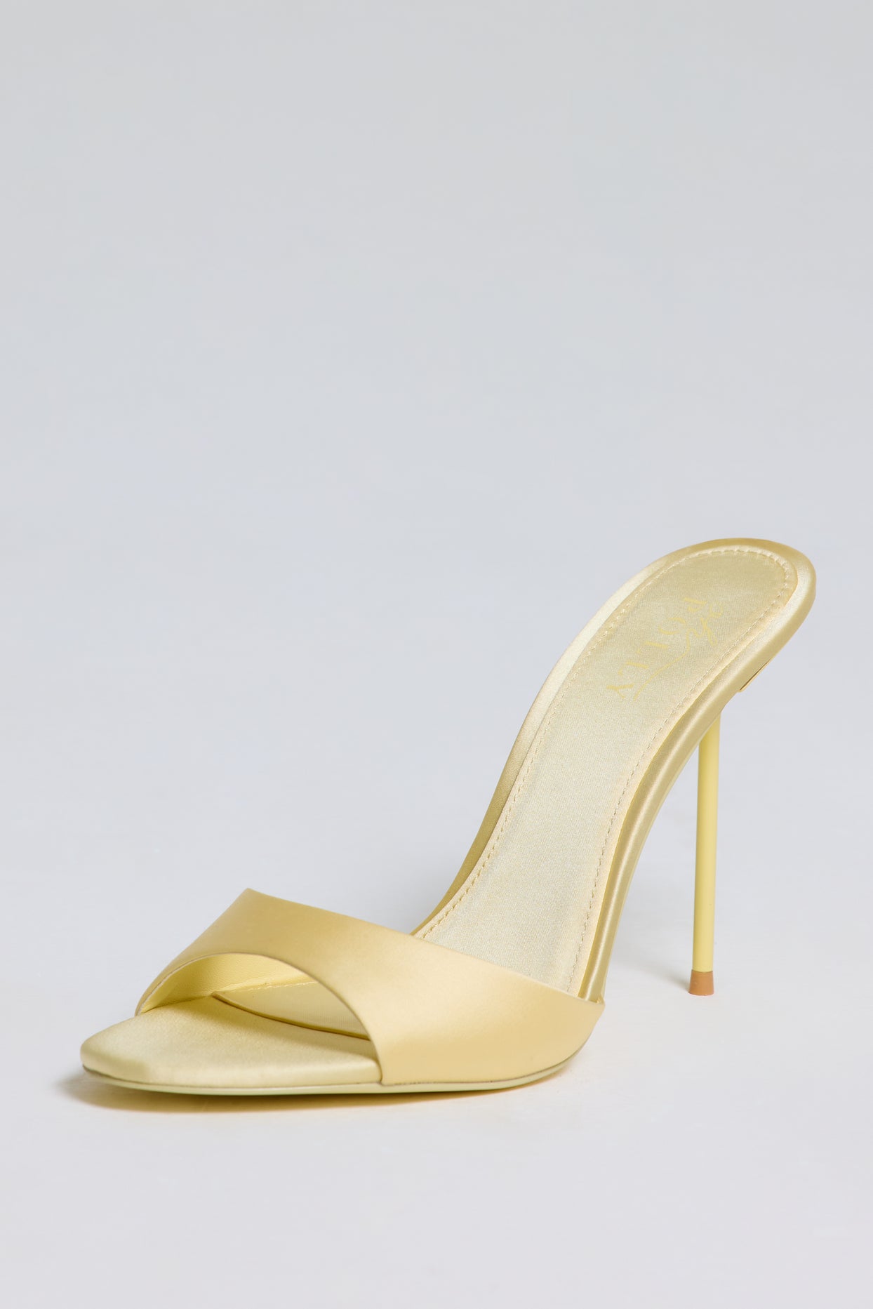Satin Heeled Mule Sandal in Butter Yellow - 4