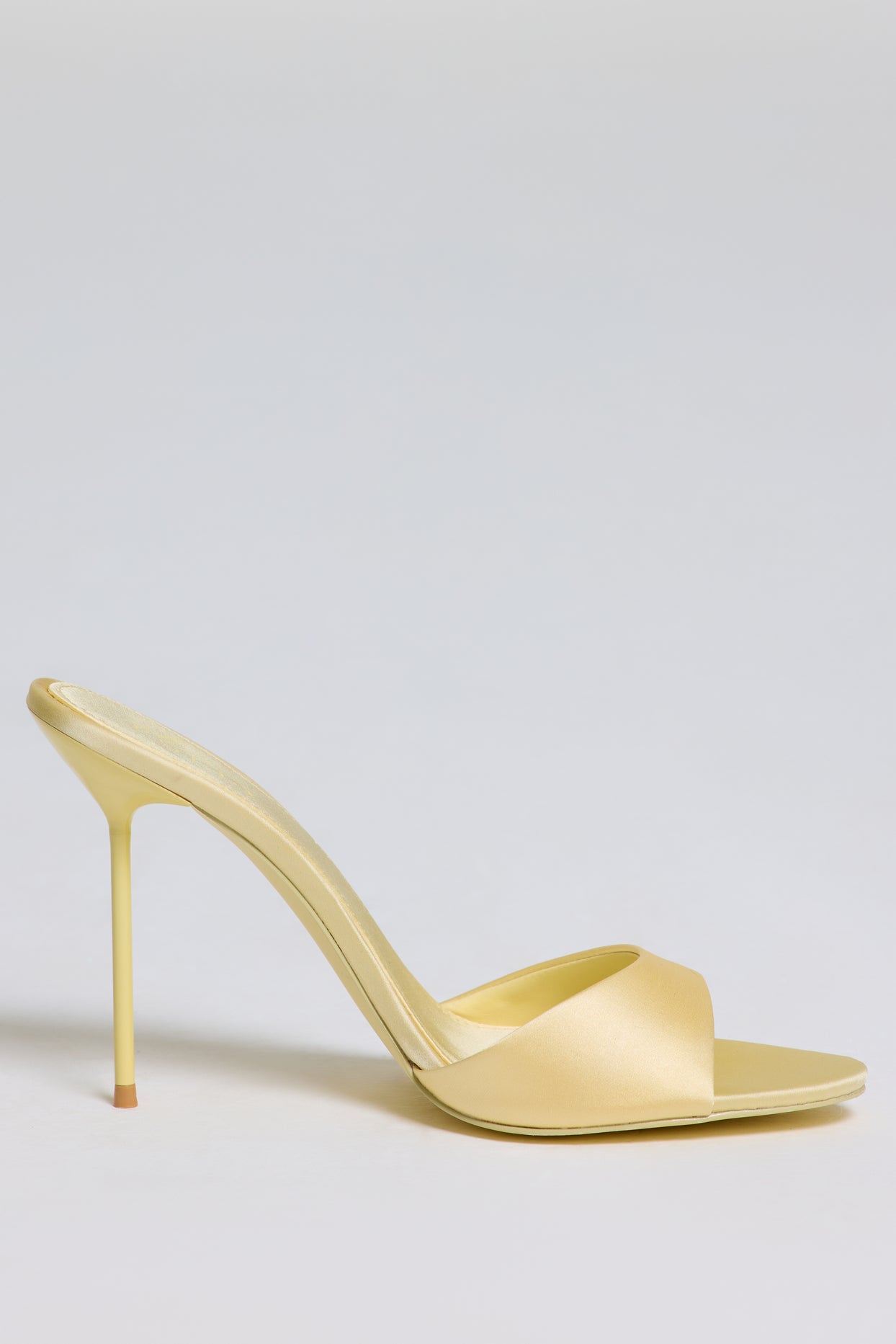 Satin Heeled Mule Sandal in Butter Yellow - 6