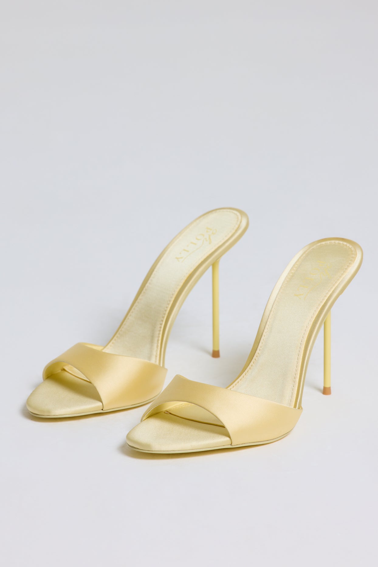 Satin Heeled Mule Sandal in Butter Yellow - 7