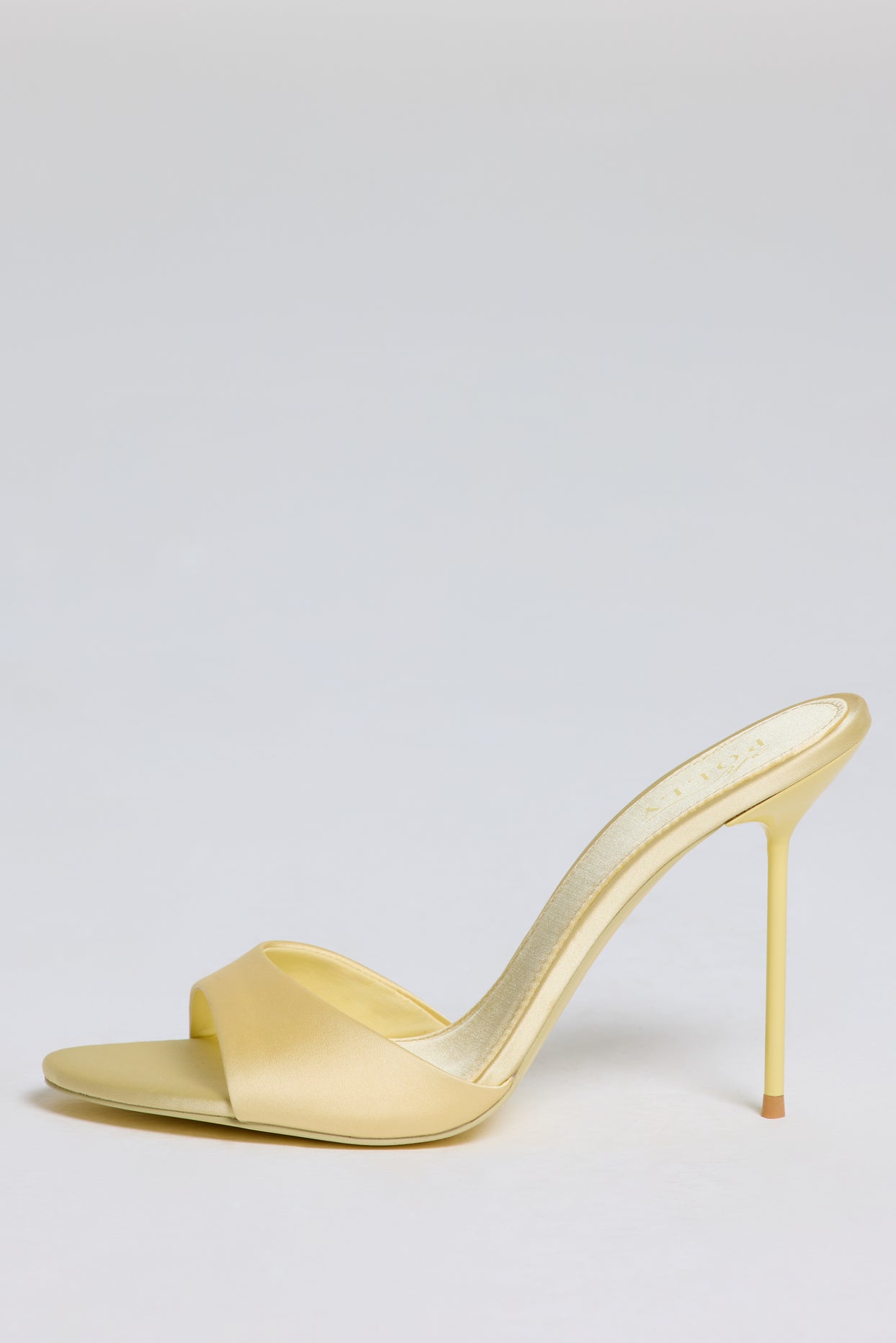 Satin Heeled Mule Sandal in Butter Yellow - 8