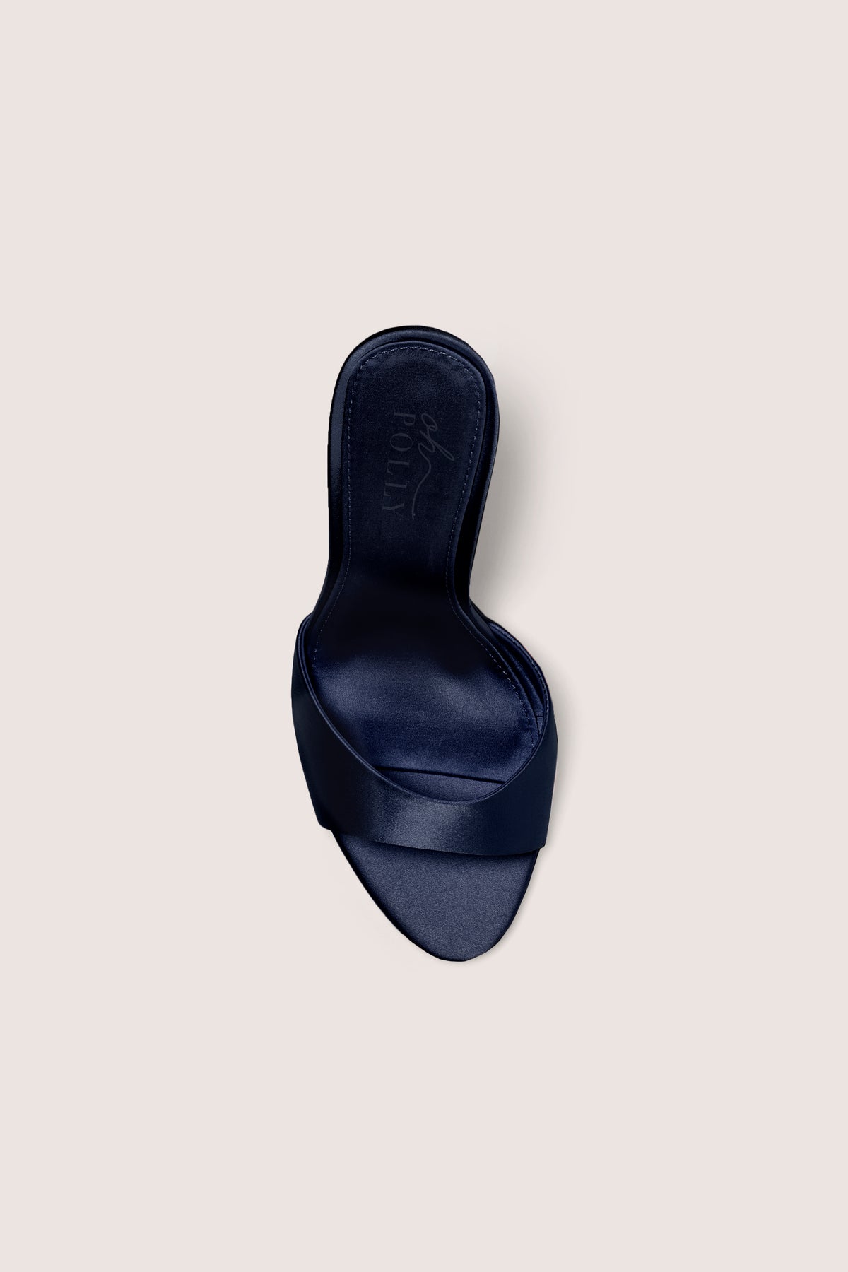 Satin Heeled Mule Sandal in Midnight Blue