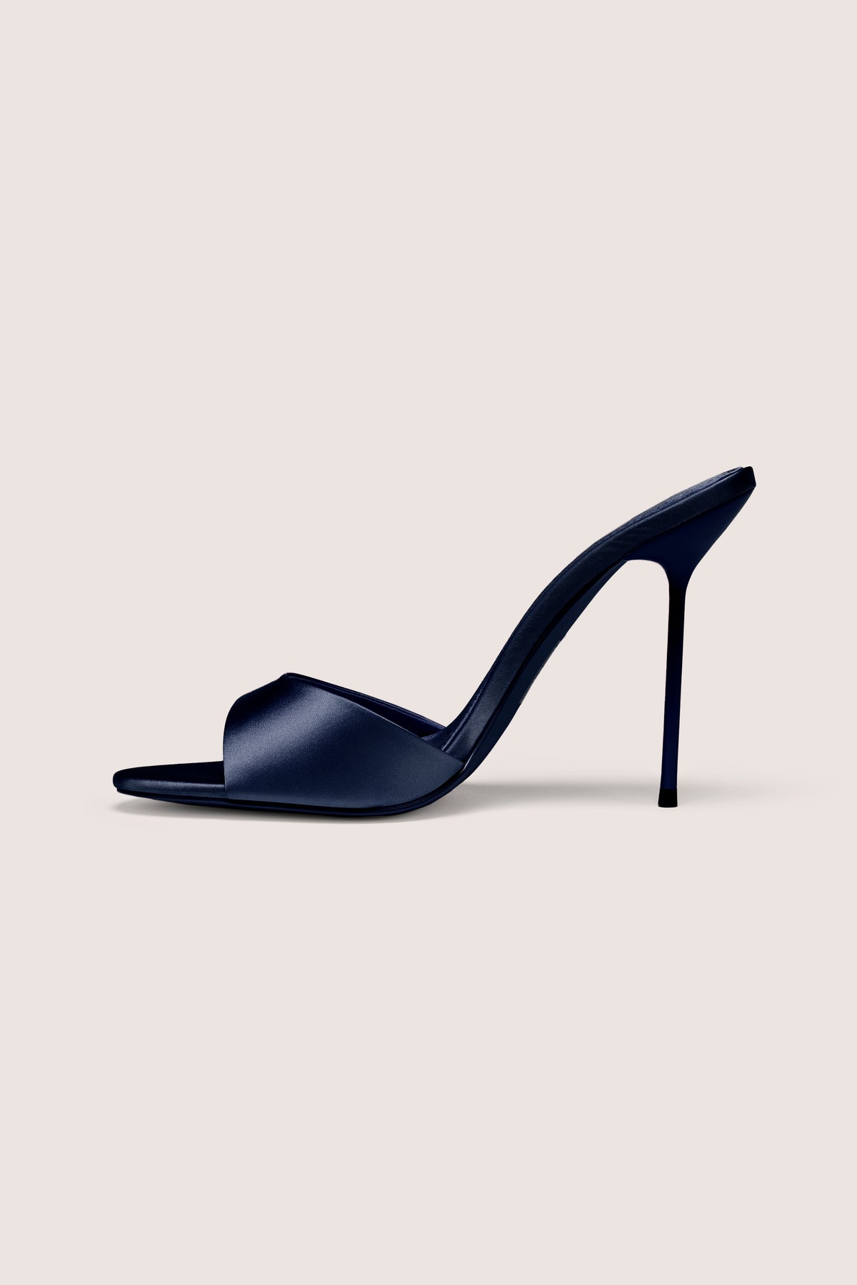 Satin Heeled Mule Sandal in Midnight Blue