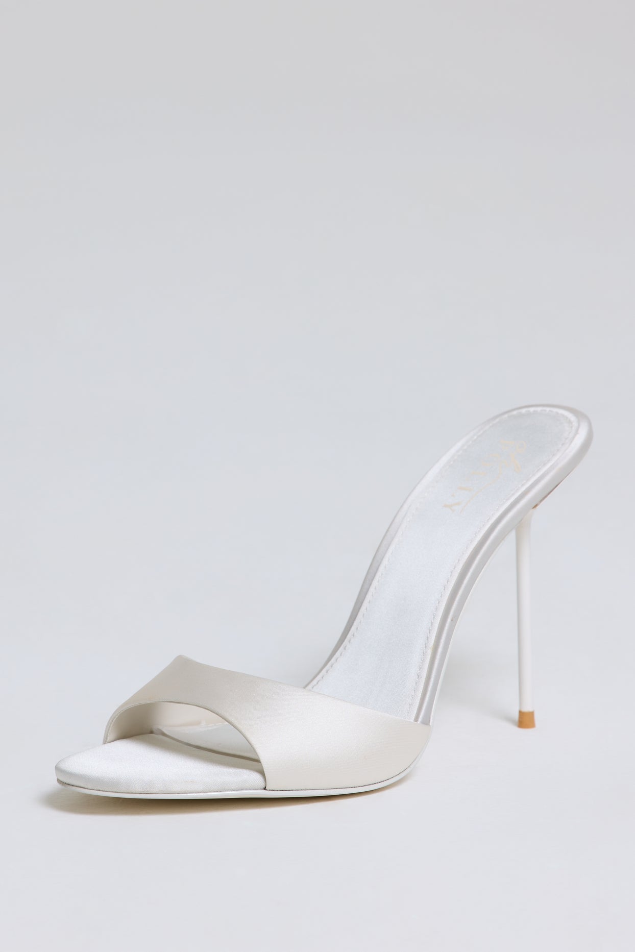 Satin Heeled Mule Sandal in Pearl White - 4