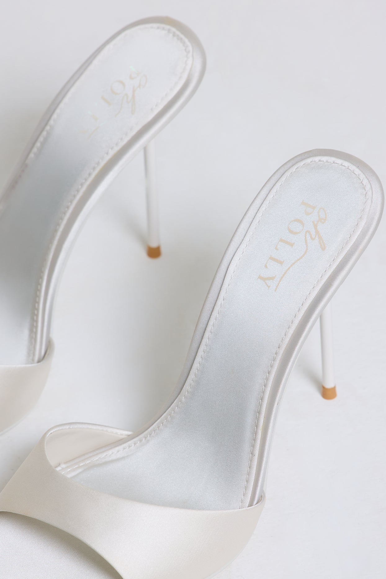 Satin Heeled Mule Sandal in Pearl White - 5