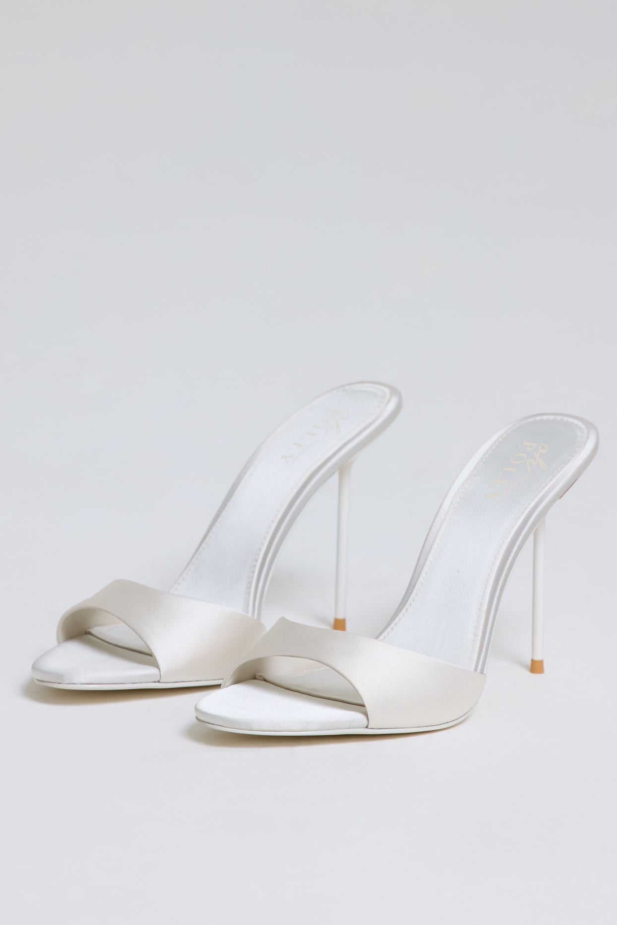 Satin Heeled Mule Sandal in Pearl White - 6