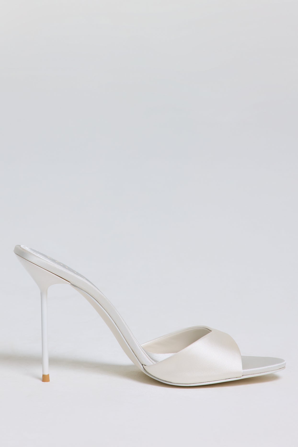 Satin Heeled Mule Sandal in Pearl White - 7