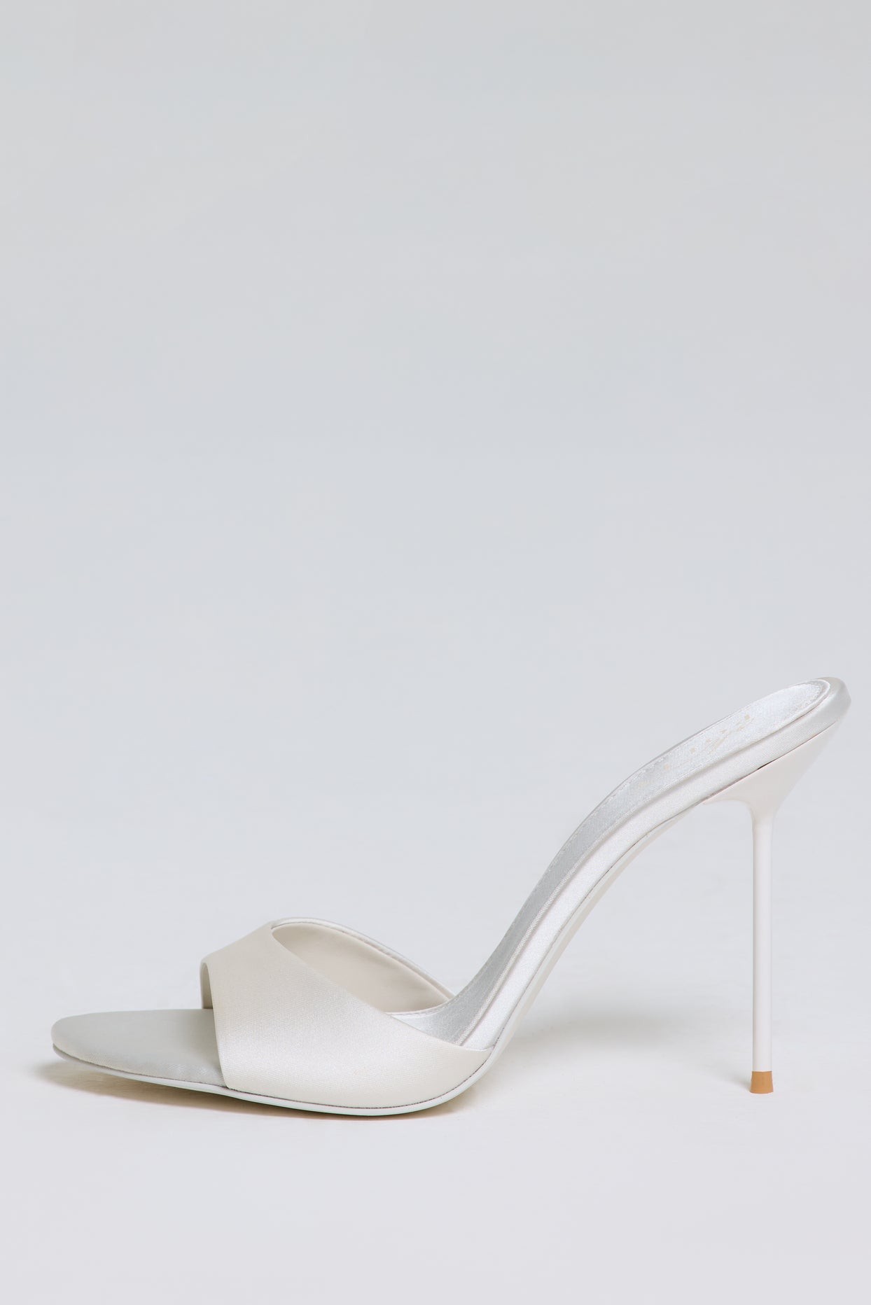 Satin Heeled Mule Sandal in Pearl White - 8