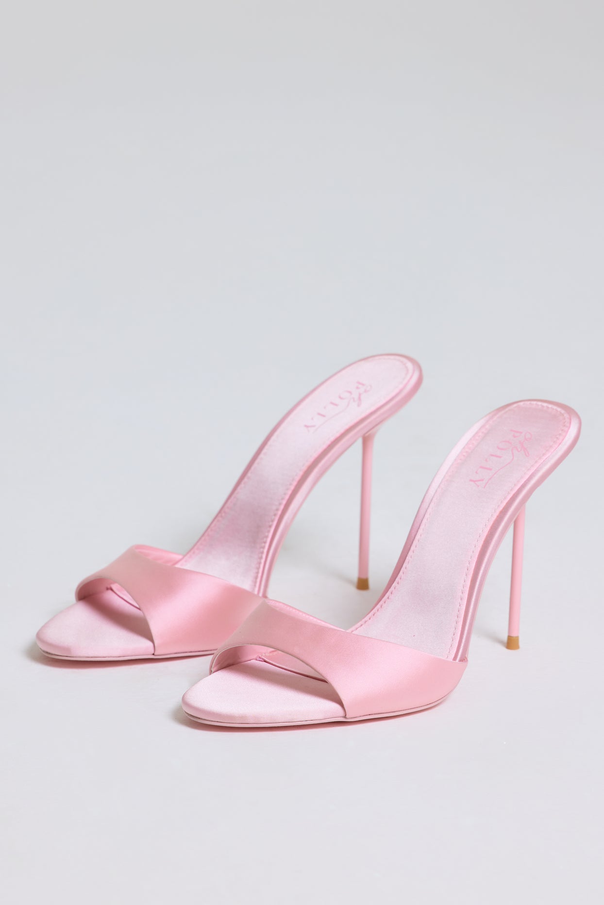 Satin Heeled Mule Sandal in Soft Pink - 4