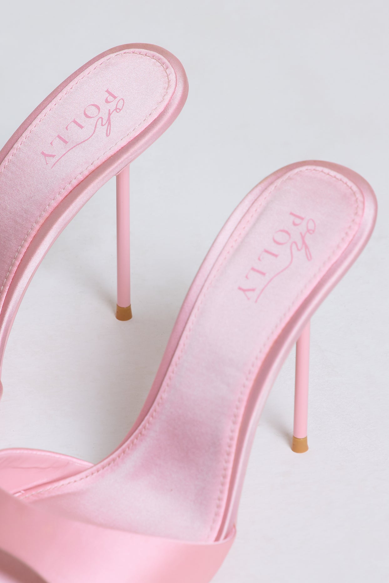 Satin Heeled Mule Sandal in Soft Pink - 5