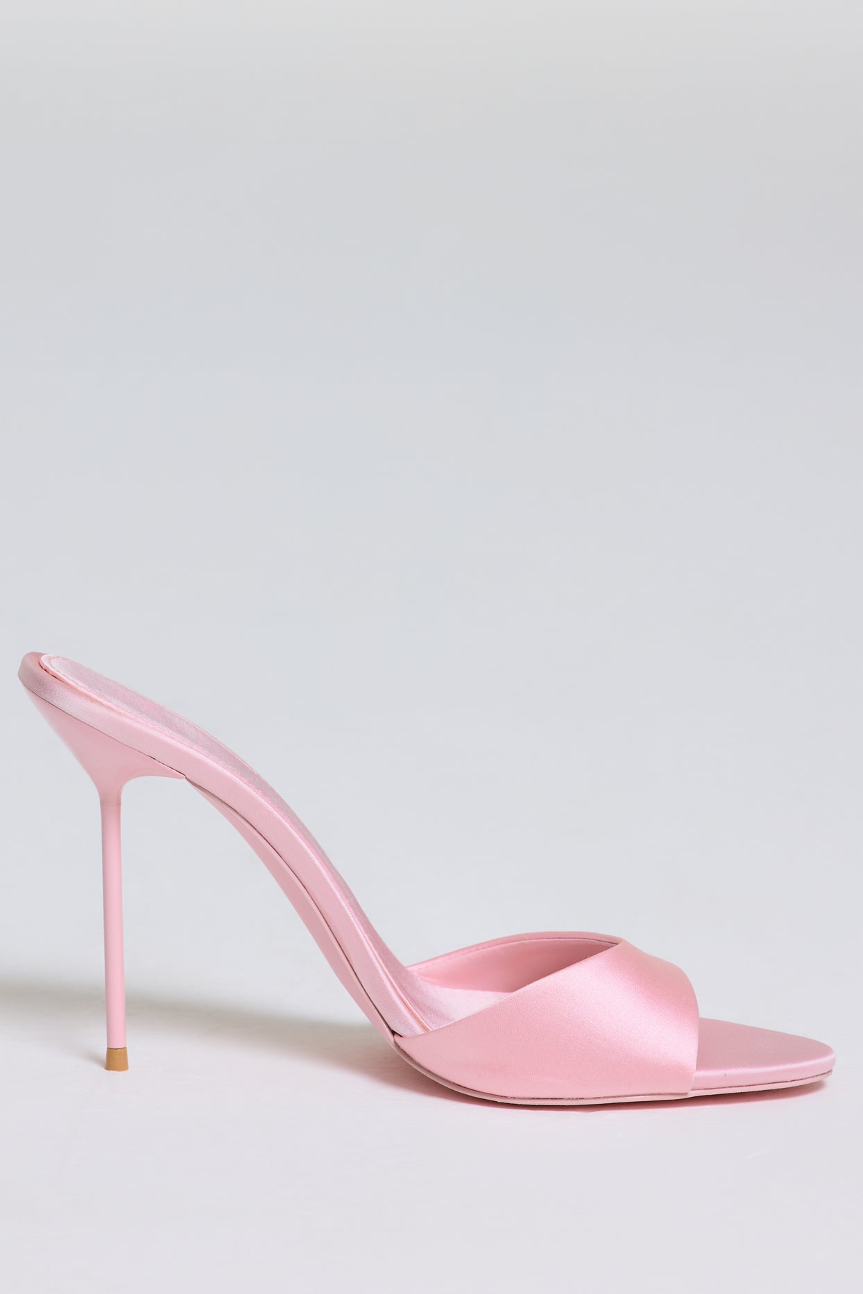 Satin Heeled Mule Sandal in Soft Pink - 6