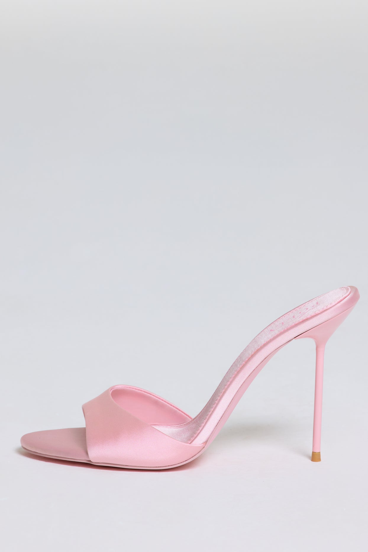 Satin Heeled Mule Sandal in Soft Pink - 7