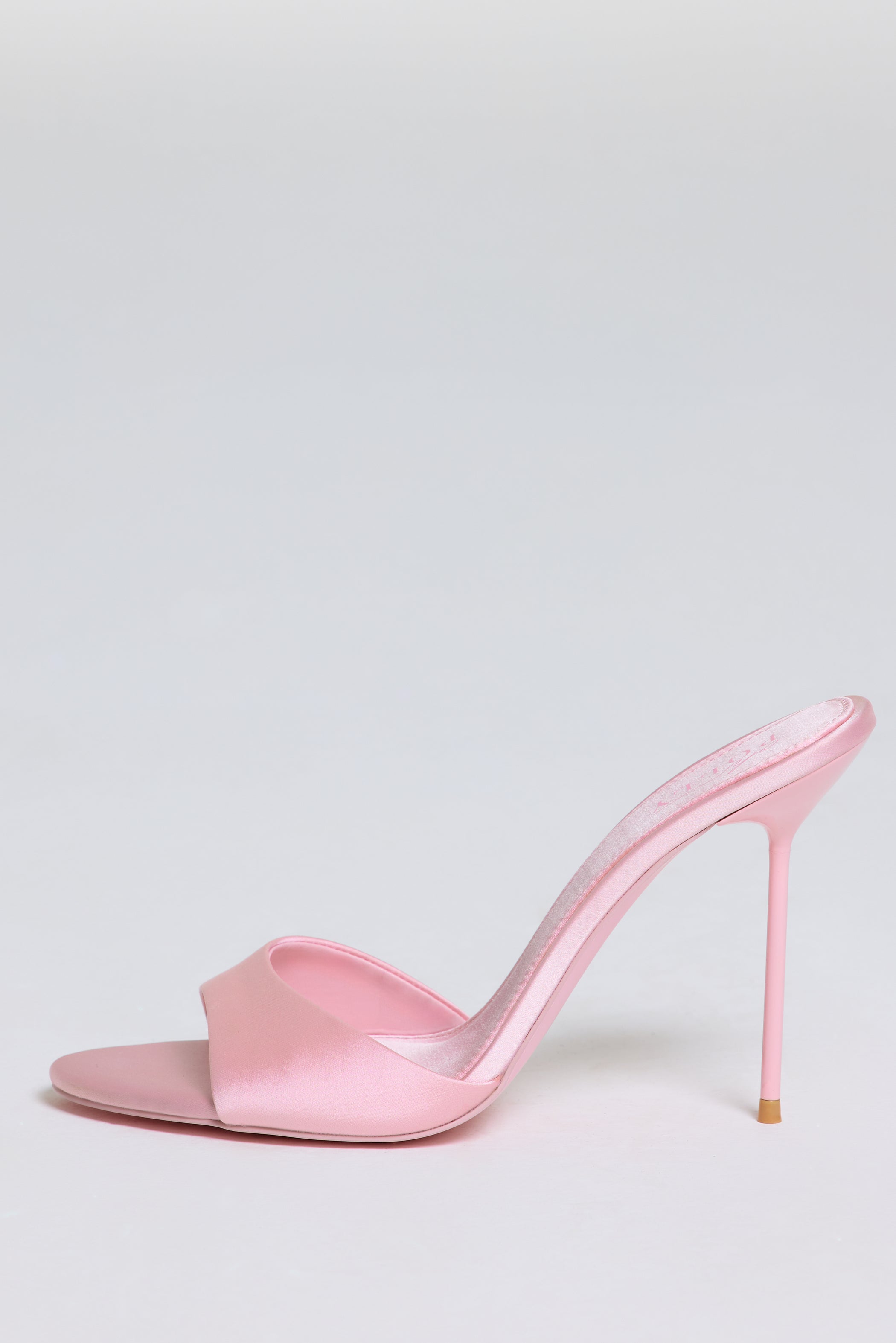 Satin Heeled Mule Sandal in Soft Pink