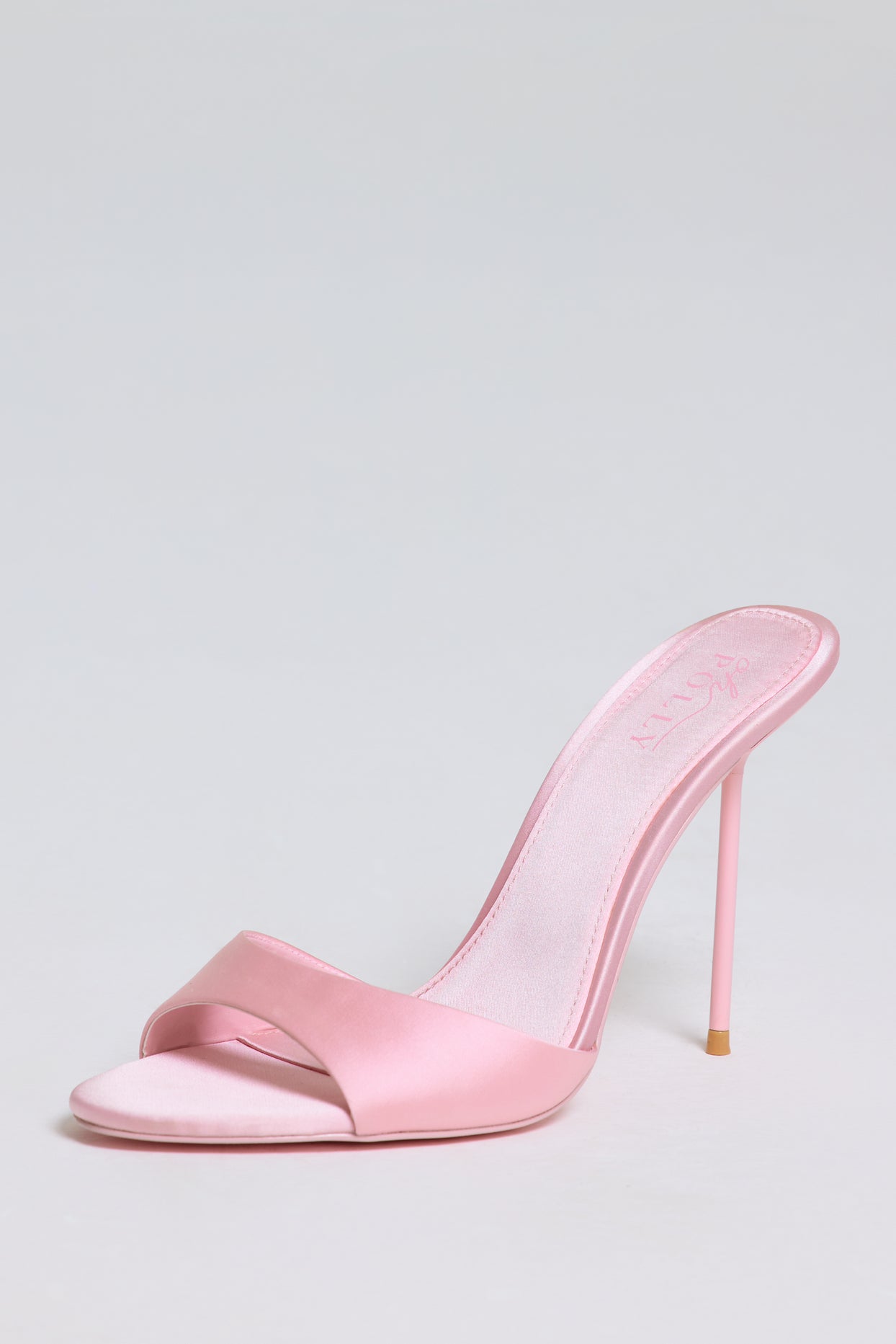 Satin Heeled Mule Sandal in Soft Pink - 8