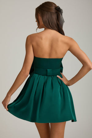 Bow-Detail Corset Mini Dress in Emerald Green