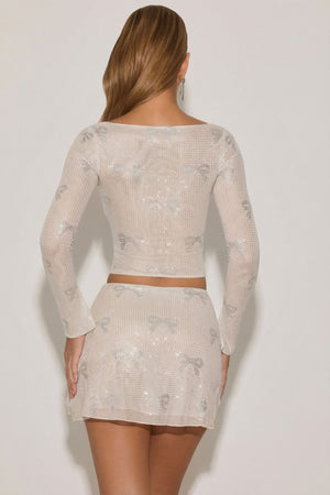 Embellished Mid-Rise A-Line Mini Skirt in Ivory