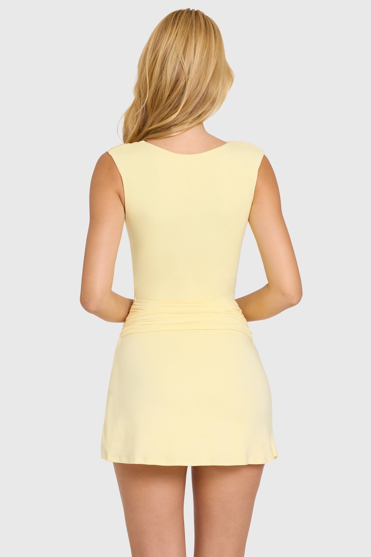 Modal Wrap Mini Dress in Butter - 4