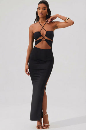 Oceane Cut Out Halter Neck Floor Length Maxi Dress in Black | Oh Polly Oceane Cut Out Halter Neck Floor Length Maxi Dress in Black | Oh Polly