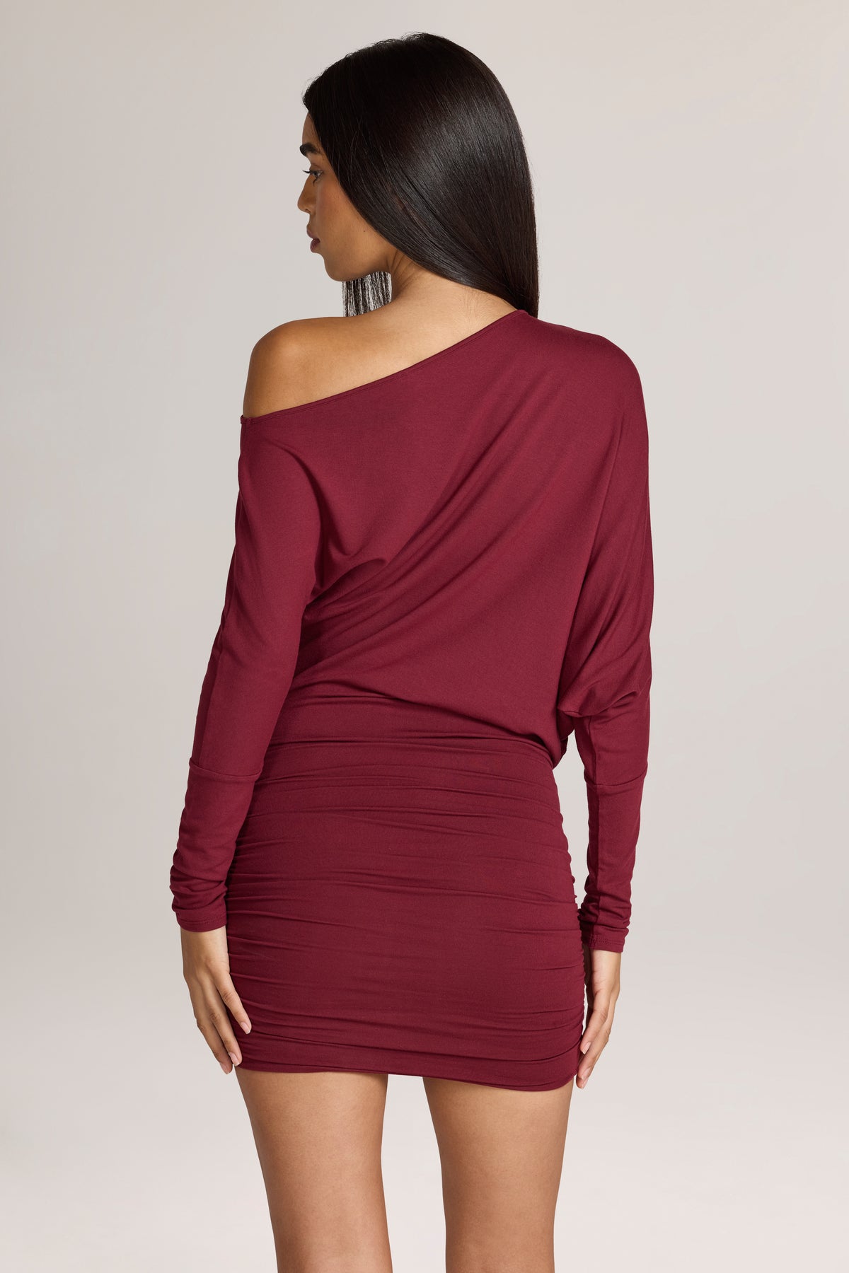 Modal Off-Shoulder Mini Dress in Wine