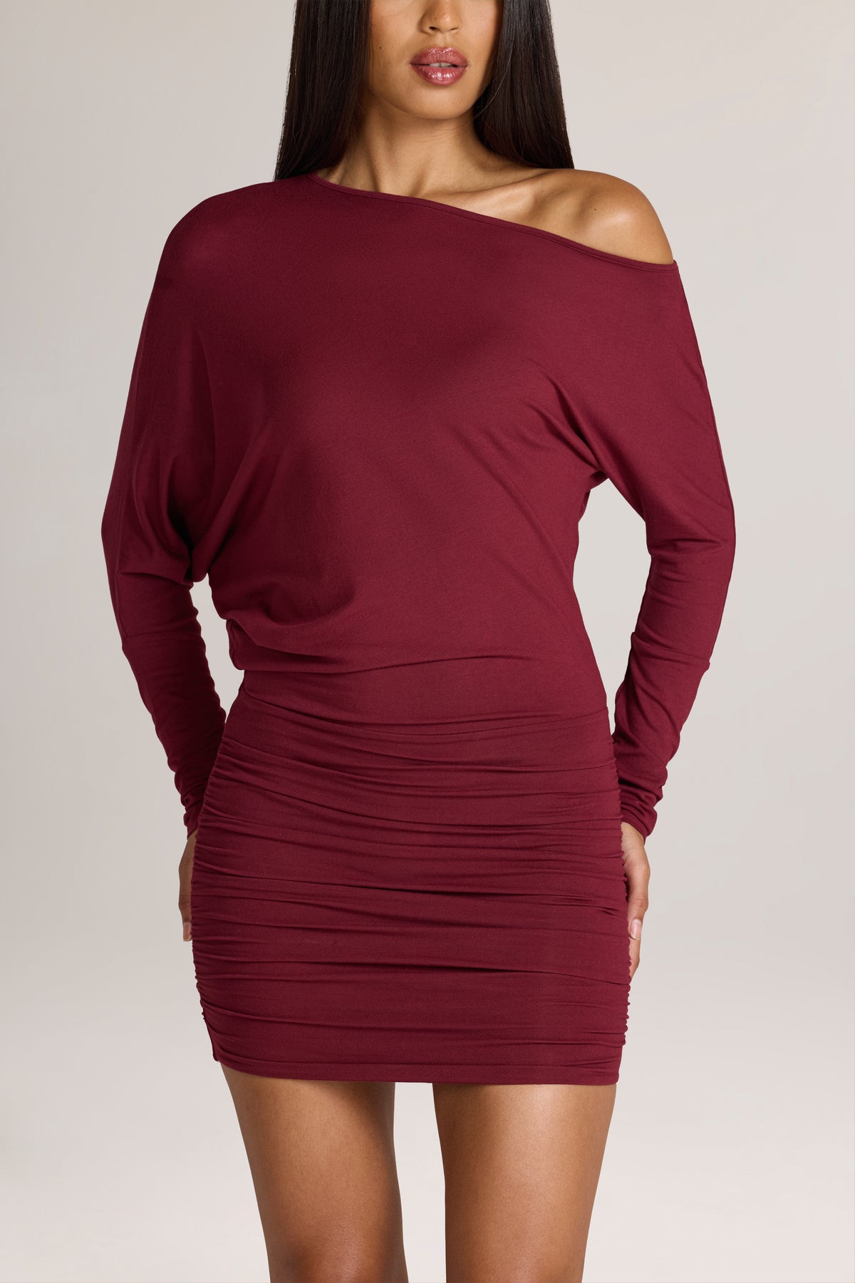 Modal Off-Shoulder Mini Dress in Wine