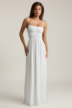 Shirred Camisole Maxi Dress in White