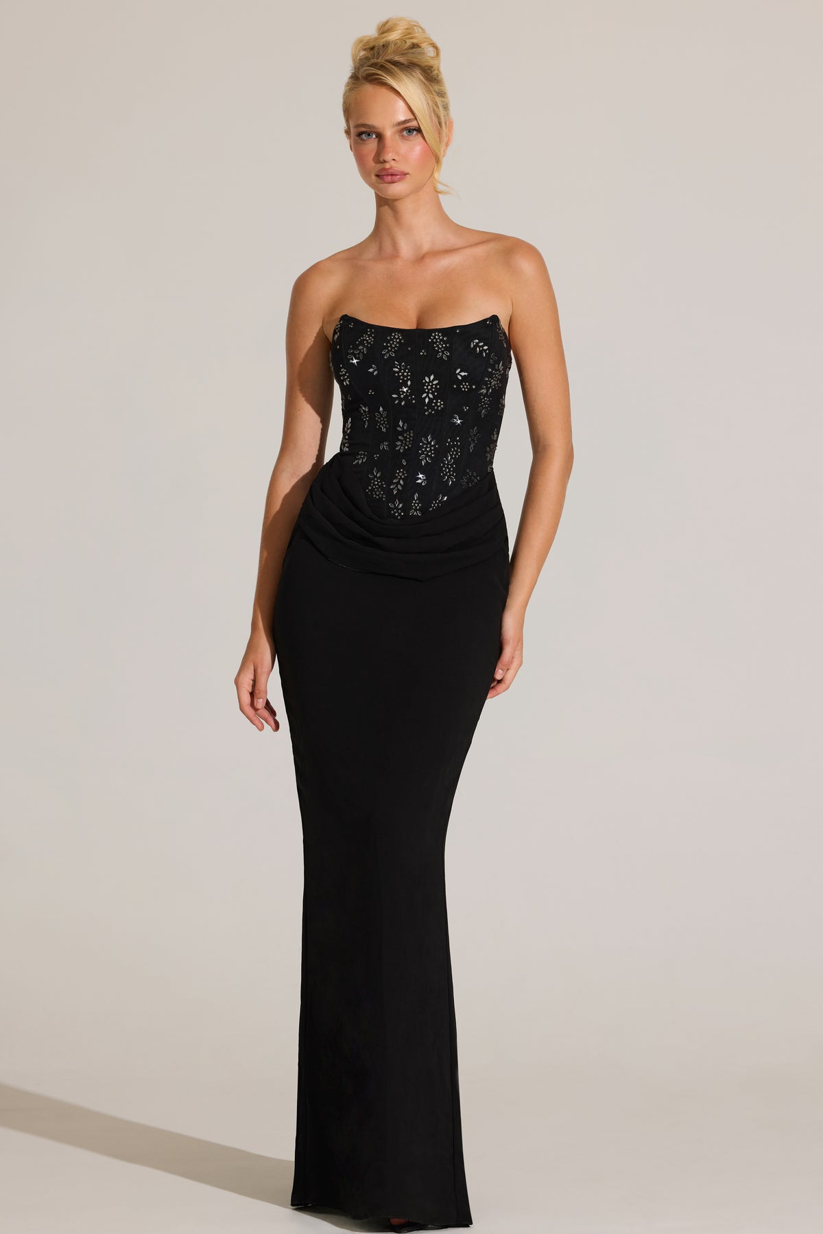 Embellished Corset Maxi Dress in Black