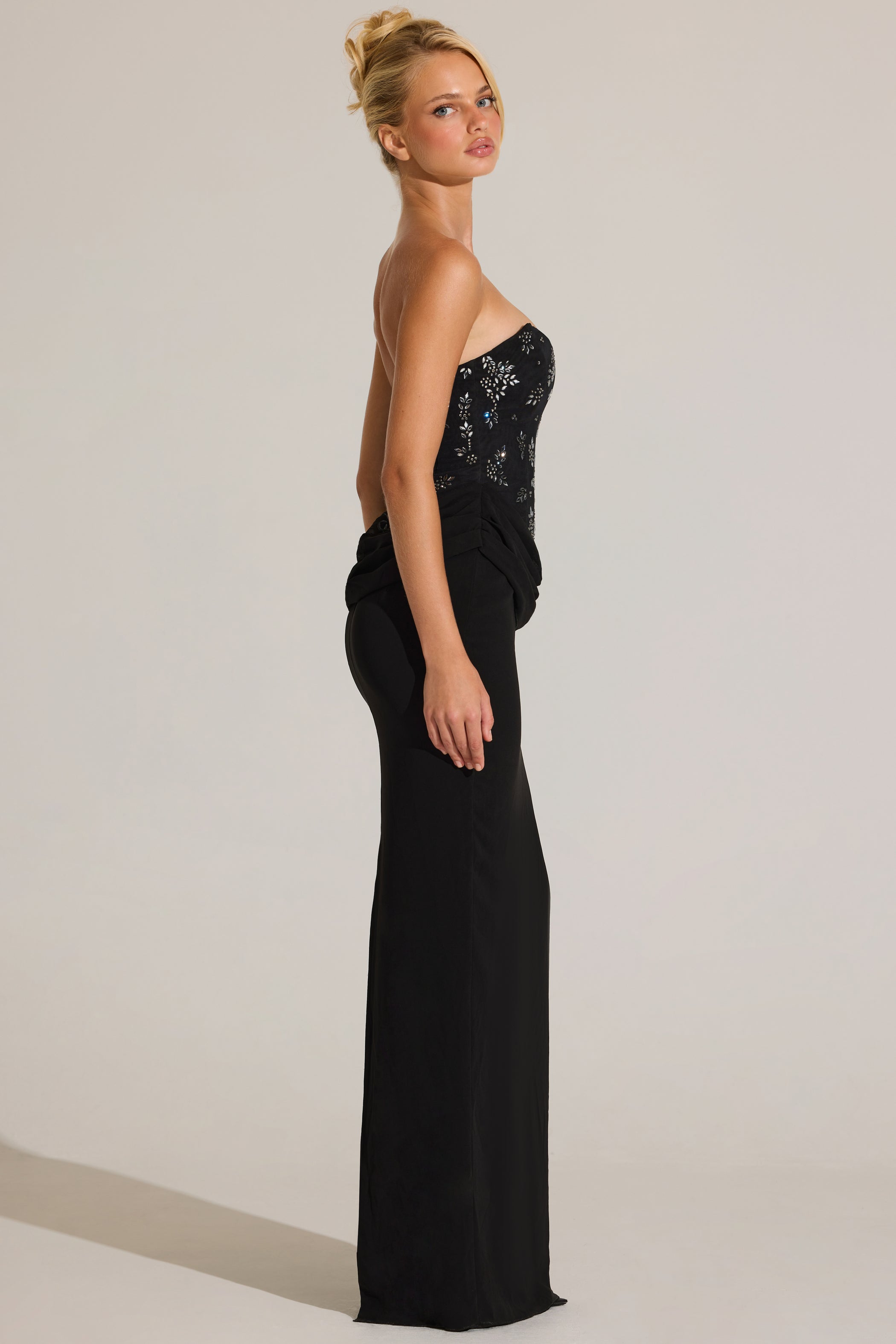 Embellished Corset Maxi Dress in Black