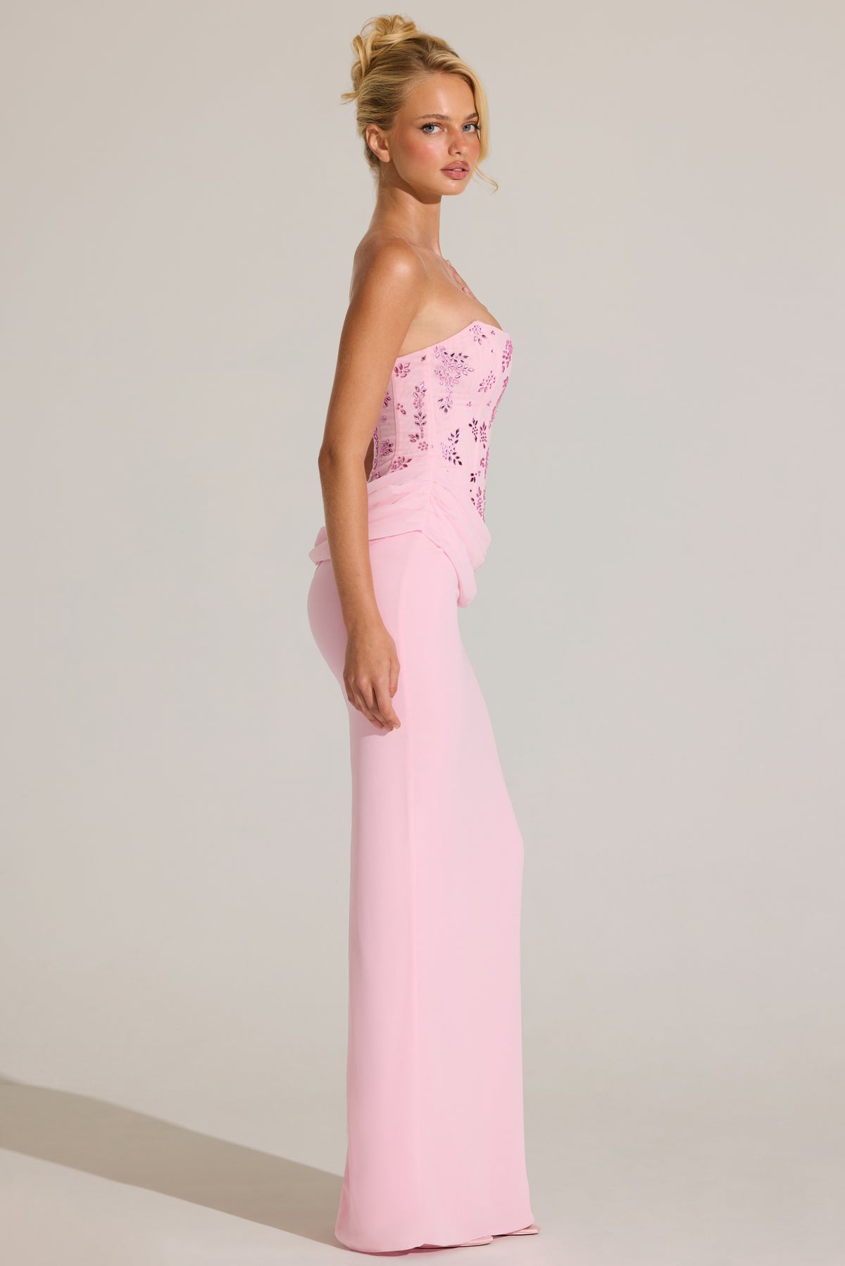 Embellished Corset Maxi Dress in Blossom Pink