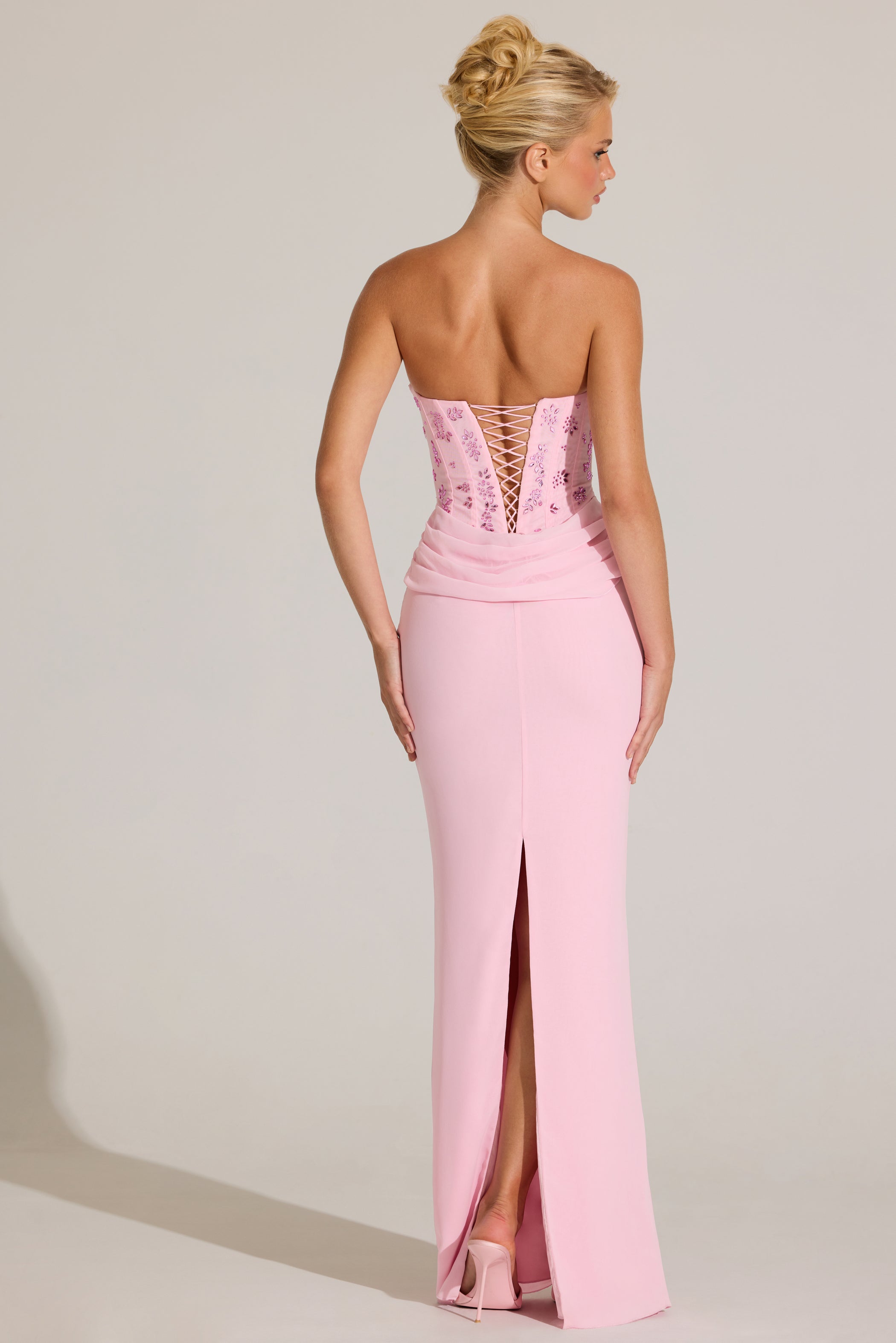 Embellished Corset Maxi Dress in Blossom Pink