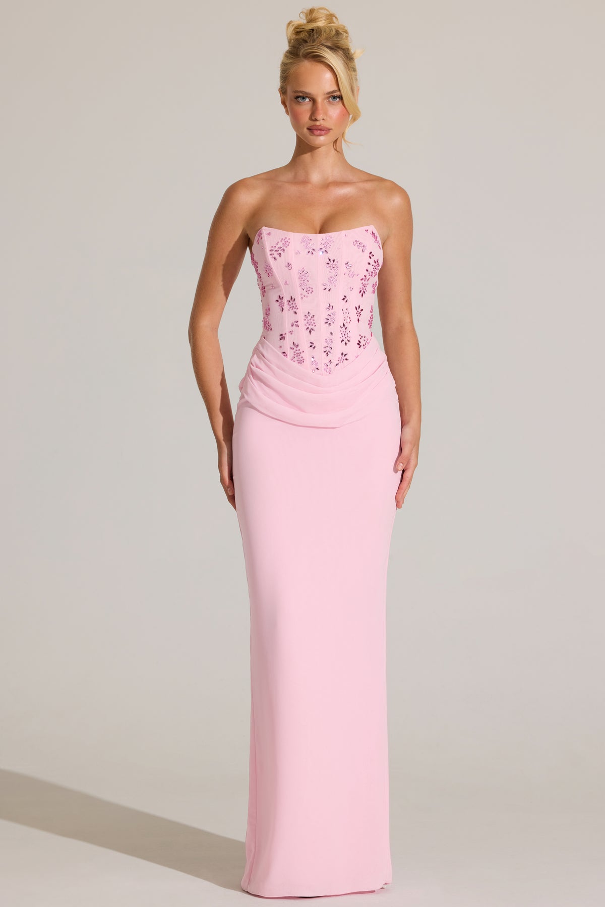 Embellished Corset Maxi Dress in Blossom Pink
