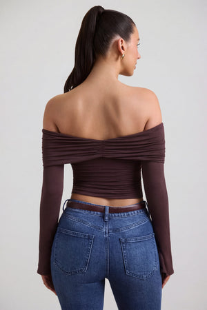 Oh Polly's Sarah wearing the Pavni Full Top in Espresso Modal Cashmere fabric perfect for brunch with friends