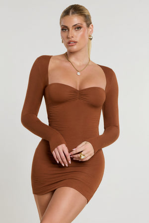 knee length dresses for ladies Oversized Ruched Dress Brown main image 1
