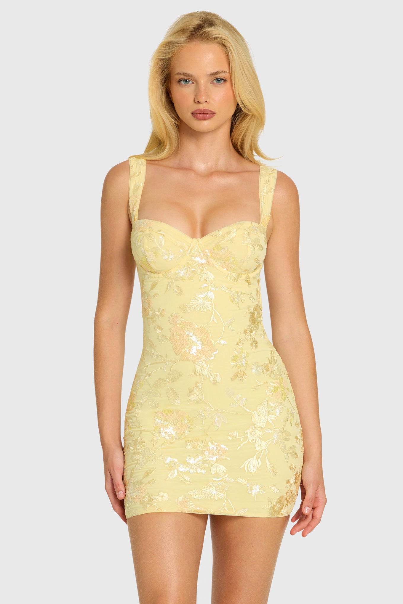 Embellished Bodycon Mini Dress in Butter - 1