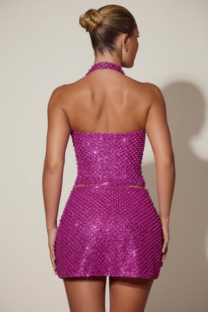 Embellished Heart-Detail A-Line Micro Mini Skirt in Magenta