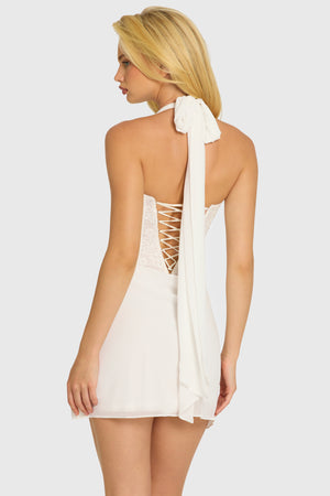 Sequin Lace Corset Mini Dress in Pearl