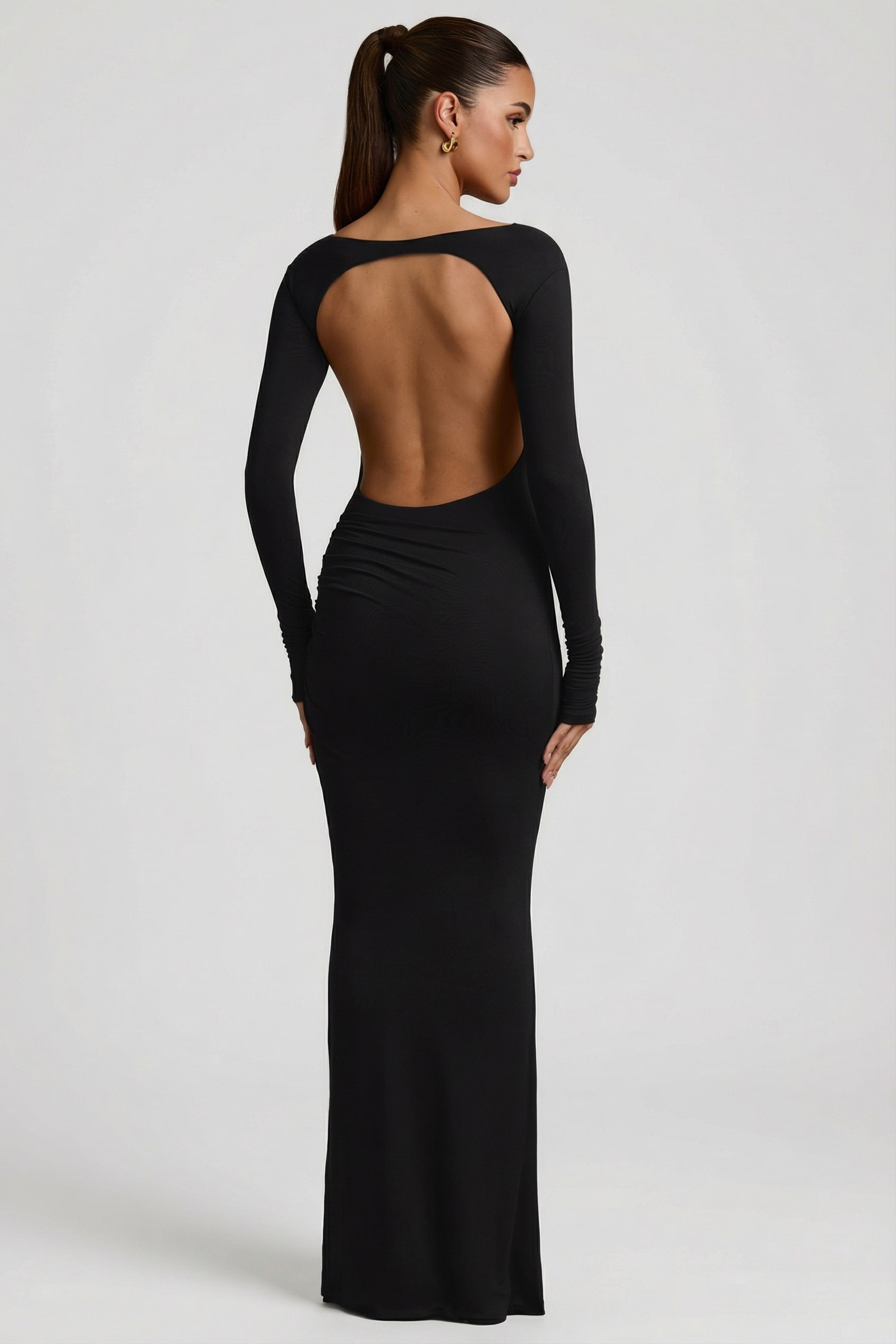 Modal Ruched Backless Maxi Dress in Black - 2
