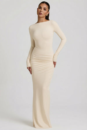 Regine Modal Ruched Backless Maxi Dress in Ivory