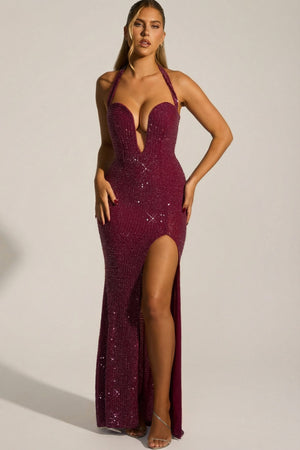 slim fit dress slacks Rosaminta Halter Maxi Dress | Plum | Womens main image 1