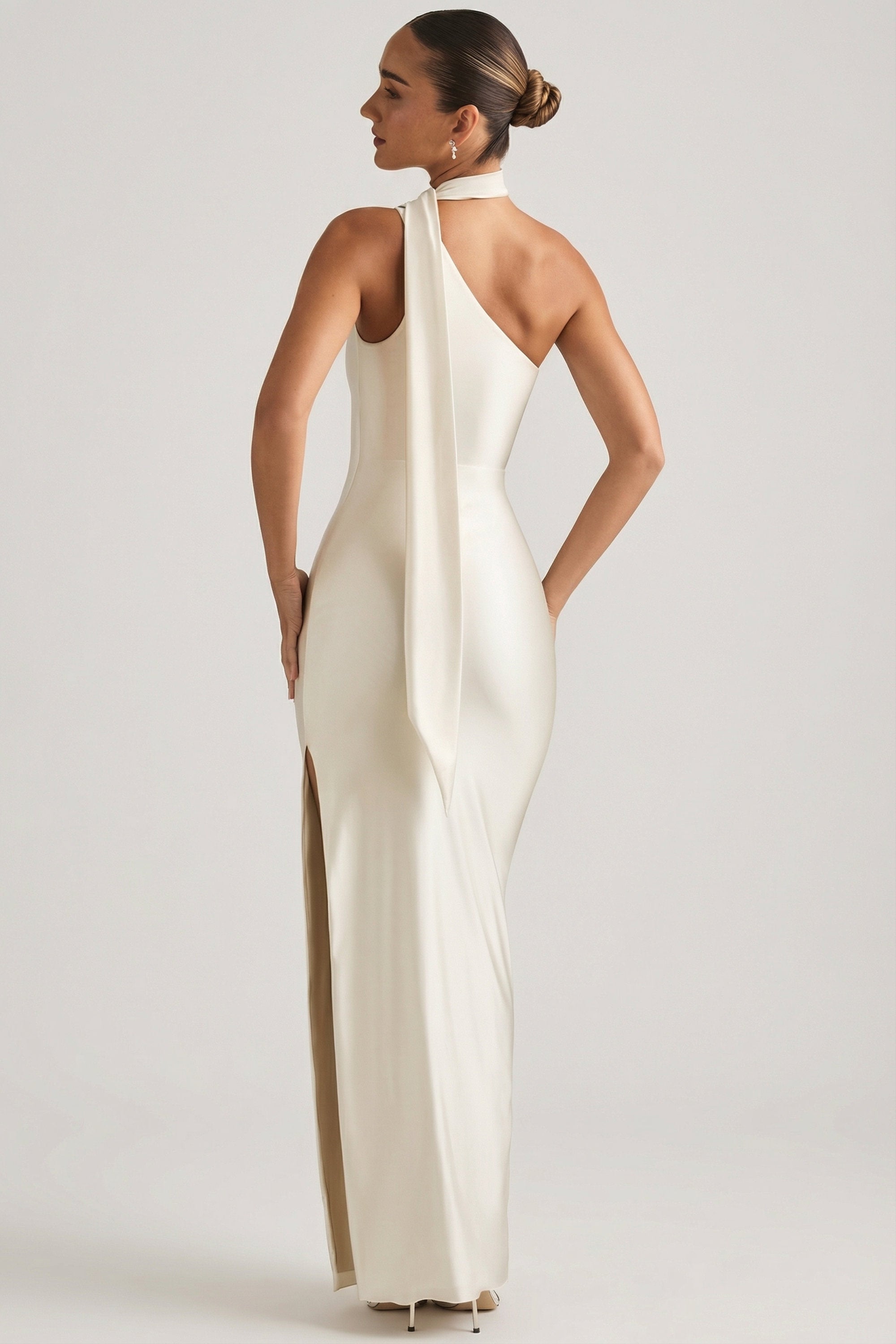 Asymmetric Scarf-Detail Maxi Dress in Ivory - 2