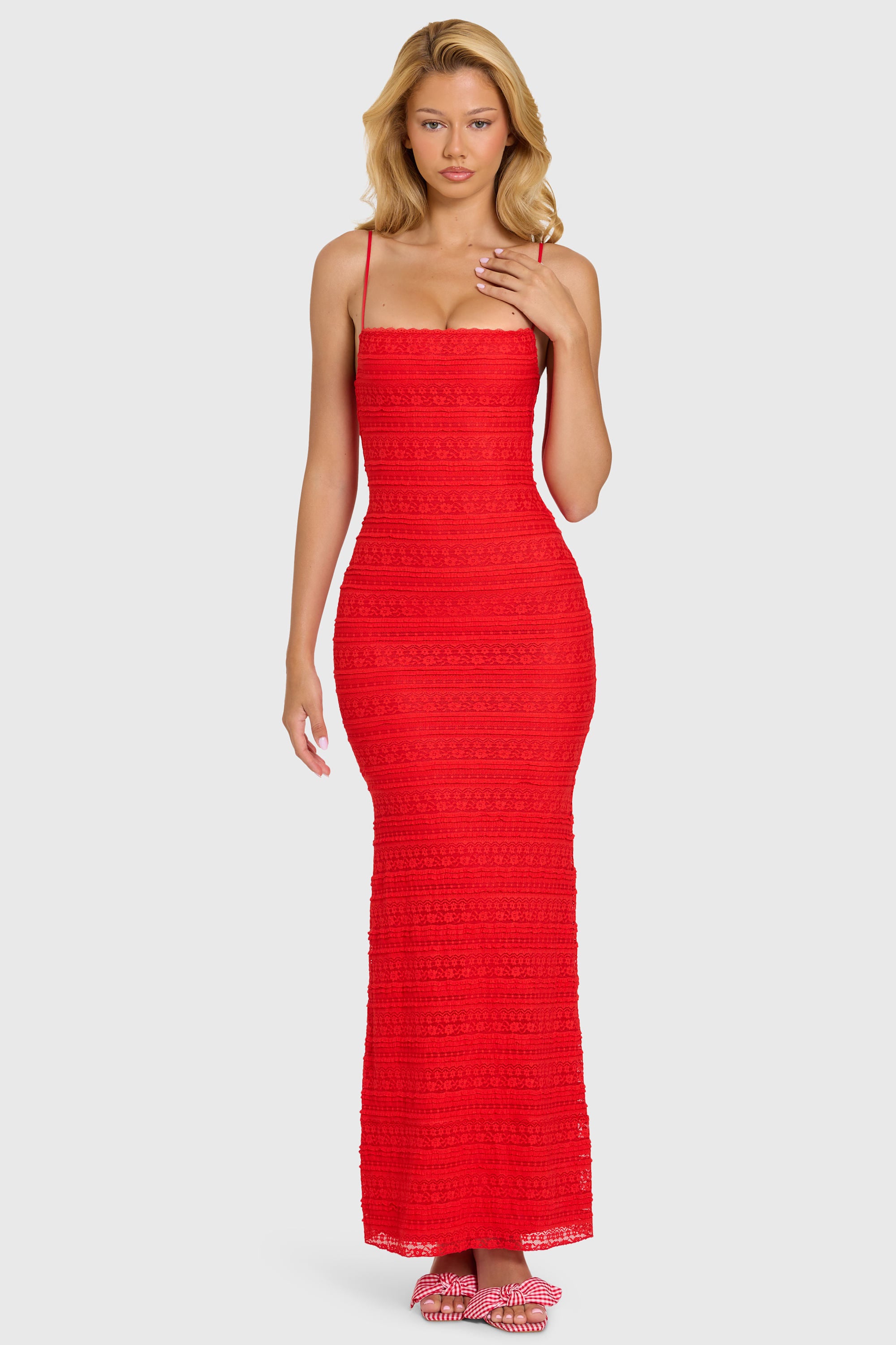Lace Maxi Dress in Cherry - 1
